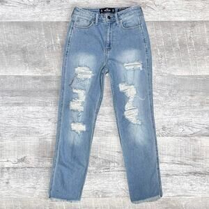 Hollister Ripped Light Wash Mom Jean Womens 3 / 26 (27X27) Ultra High Rise Denim